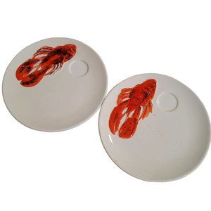 Vintage Designer Italian Lobster Plates set of 2 place for melted butter cup